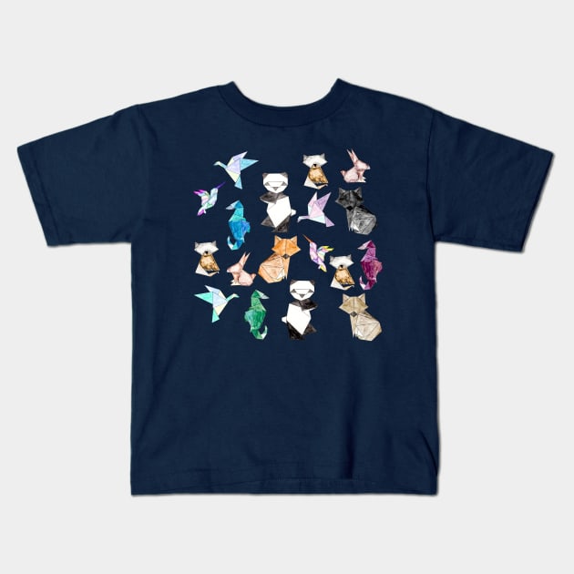 Geometric Paper Origami Animals Kids T-Shirt by BlackStrawberry